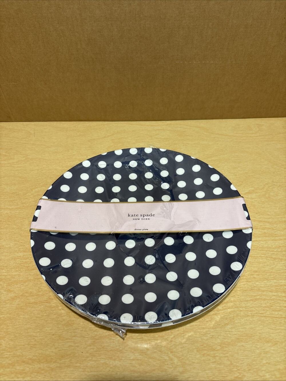 kate spade Raise a Glass Saluti Blue Polka Dot MELAMINE Dinner Plate 2 Pack